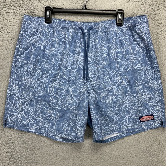 Vineyard Vines Mens‎ Swim Trunks XL Blue Floral Mesh Lined Stretch Board Shorts